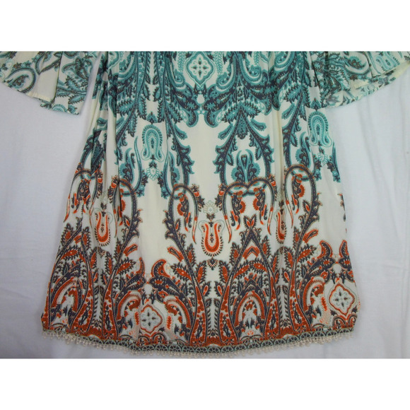 Old Navy Boho Mini Dress Paisley Peasant Short Sleeves‎ Tassels Size 22/24 Plus - Picture 8 of 15